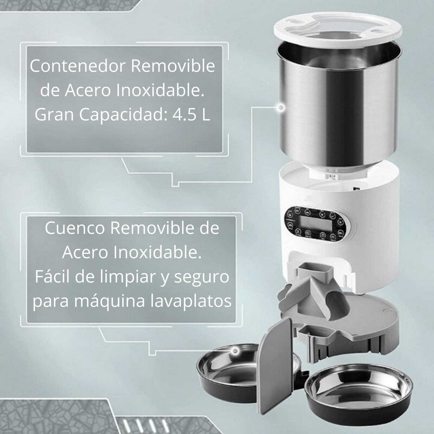 Alimentador automático inteligente para perros y gatos con dispensador de 4.5 litros de comida seca