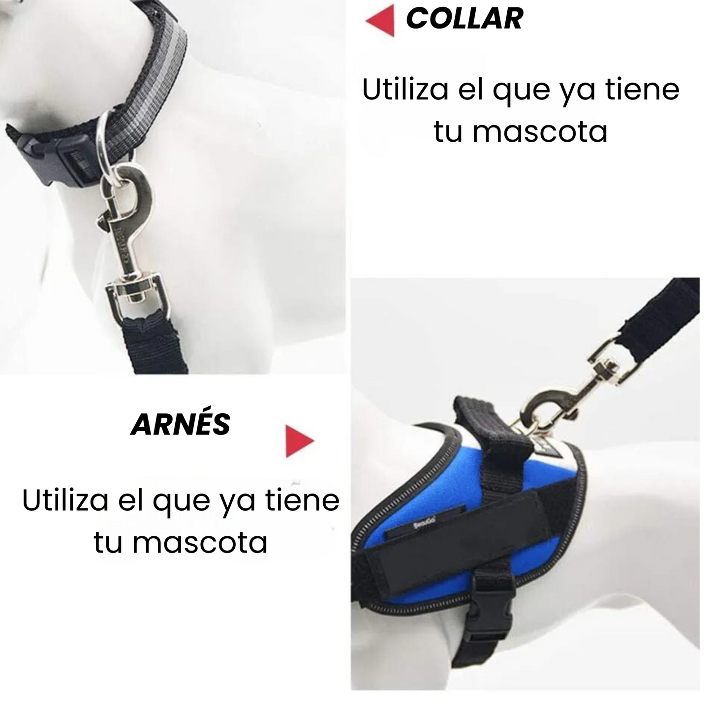 Cinturón de seguridad para mascotas ajustable al automóvil (perros y gatos)