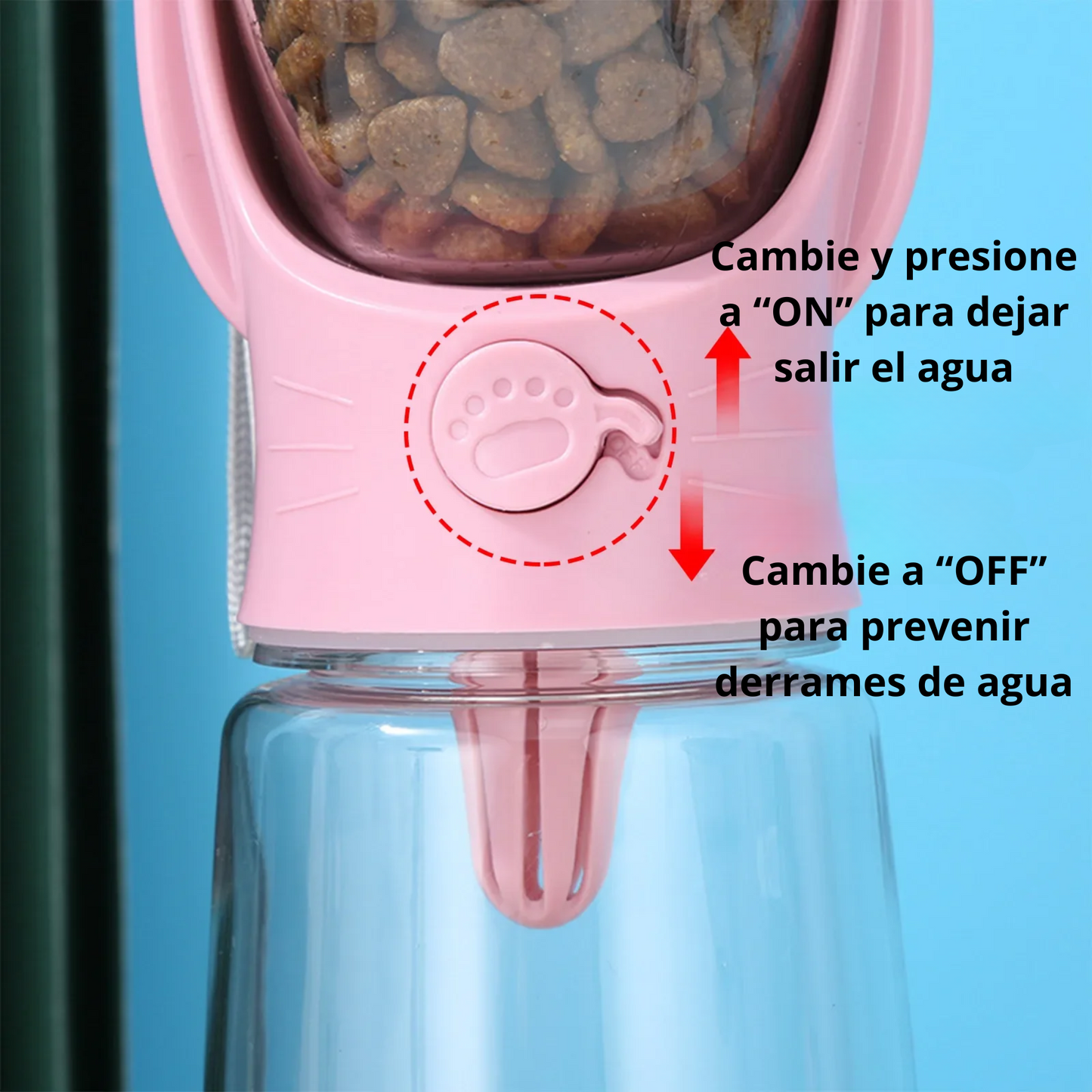 Botella de agua portátil para perros pequeños y gatos con depósito/tazón de alimento, ideal para viajes y actividades aire libre