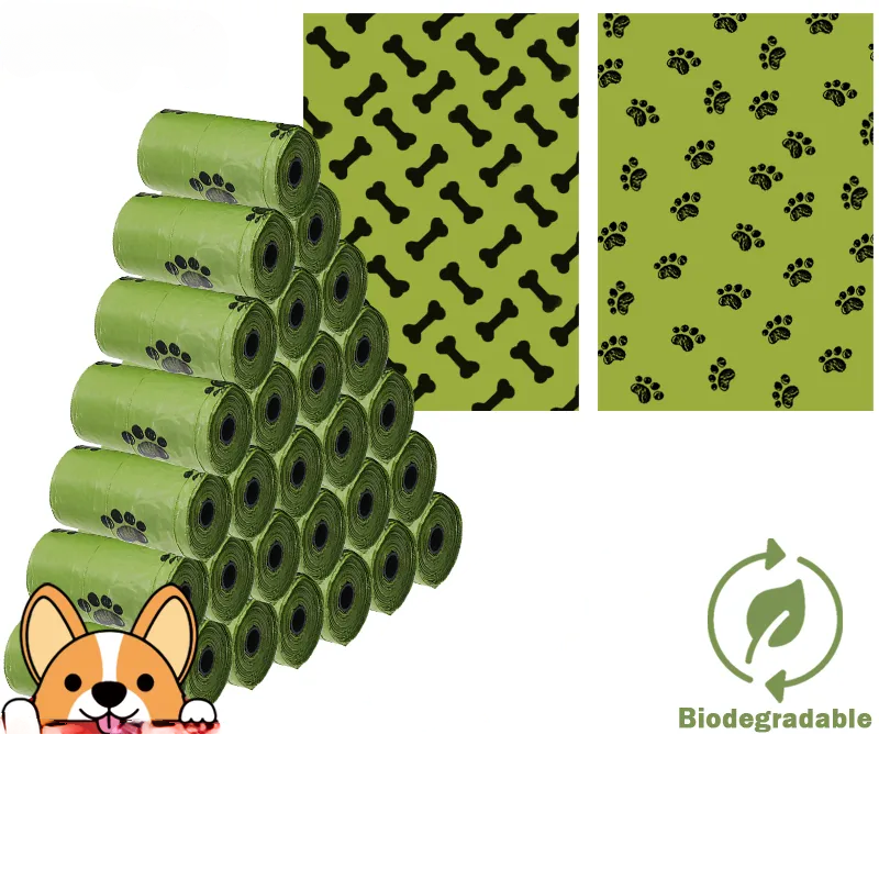 Bolsas para heces de perros y gatos, biodegradables y amigables con el medio ambiente con dispensador de bolsas para desechos caninos