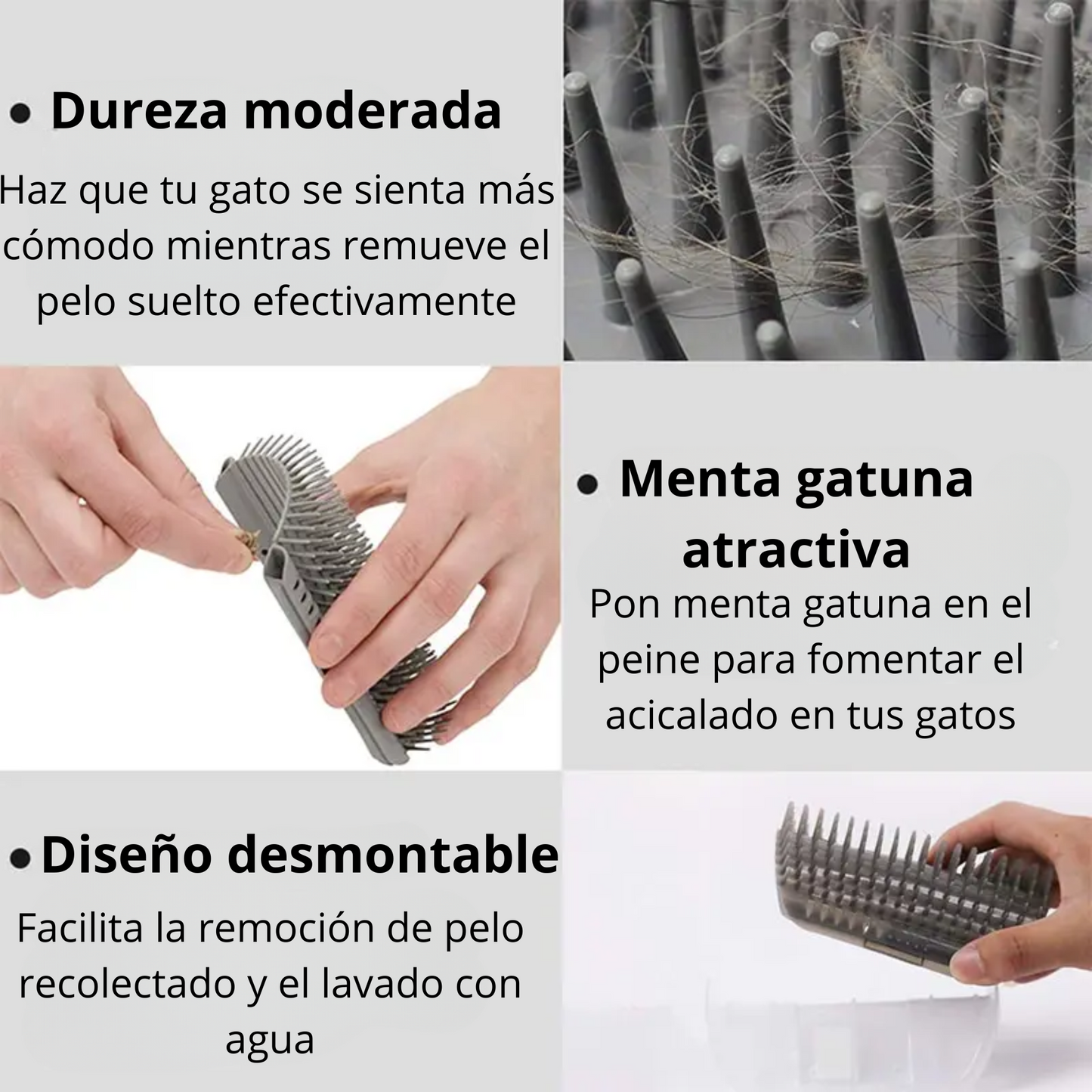 Cepillo desmontable y compacto removedor de pelo, masticable y masajeador de esquinas para gatos