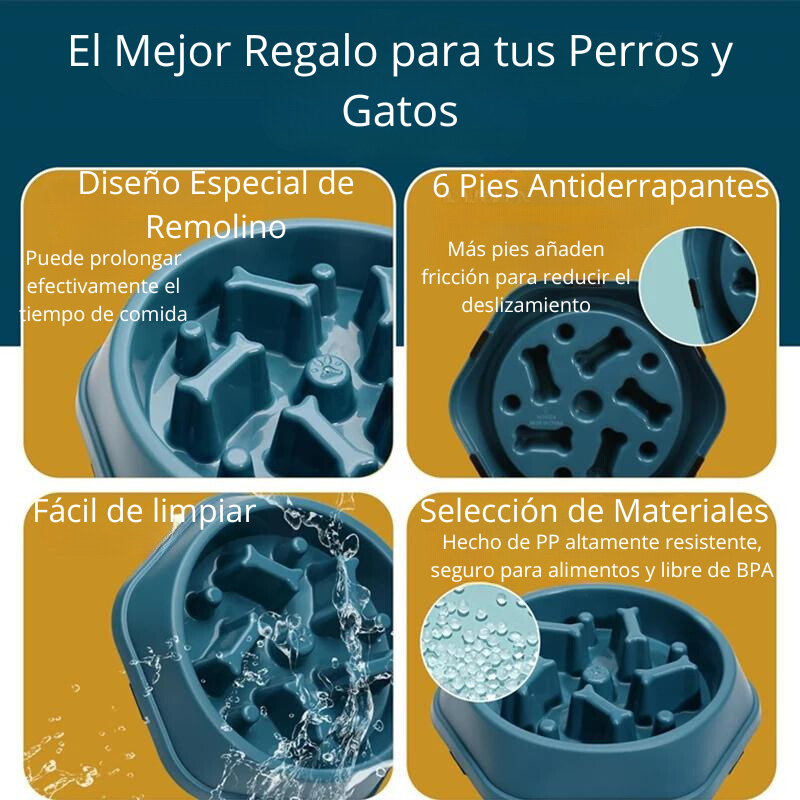 Plato Relentizador para Mascotas - Antiasfixia y Antivuelco de Gran Capacidad