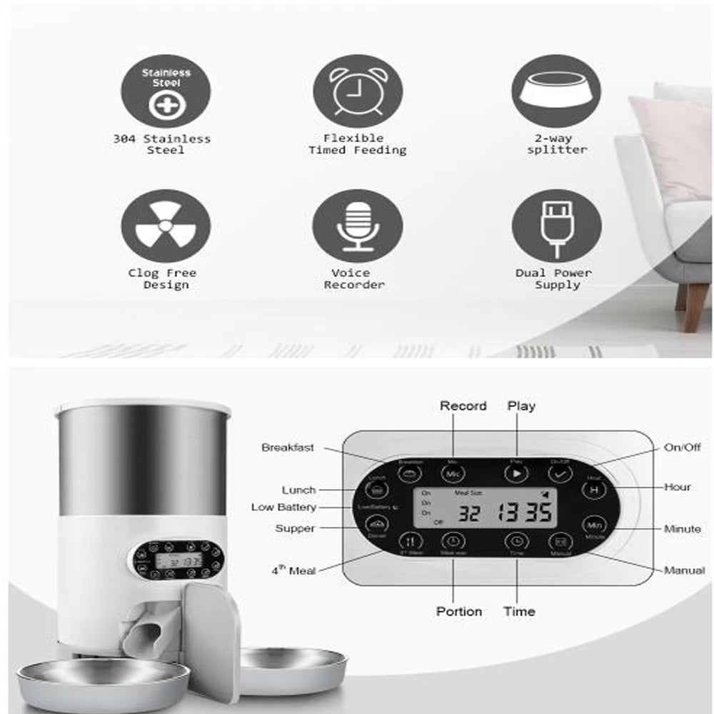 Combo alimentador automático inteligente y bebedero para perros y gatos
