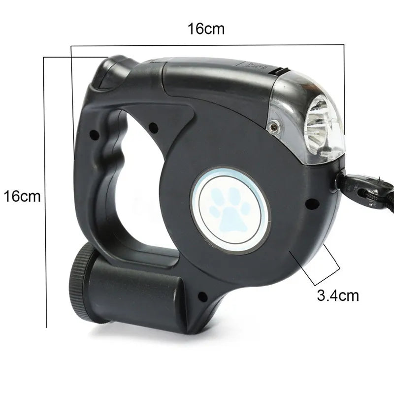 Correa para perros con linterna LED, correa retráctil automática con cuerda extensible y bolsa de basura