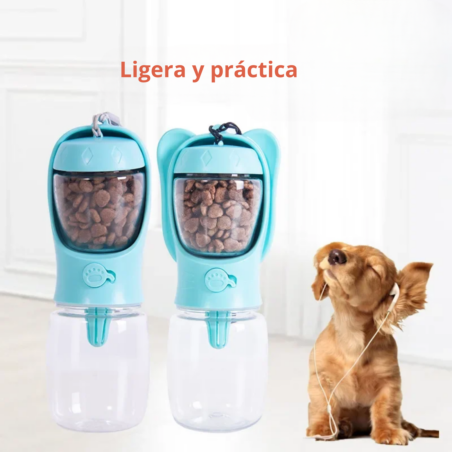 Botella de agua portátil para perros pequeños y gatos con depósito/tazón de alimento, ideal para viajes y actividades aire libre