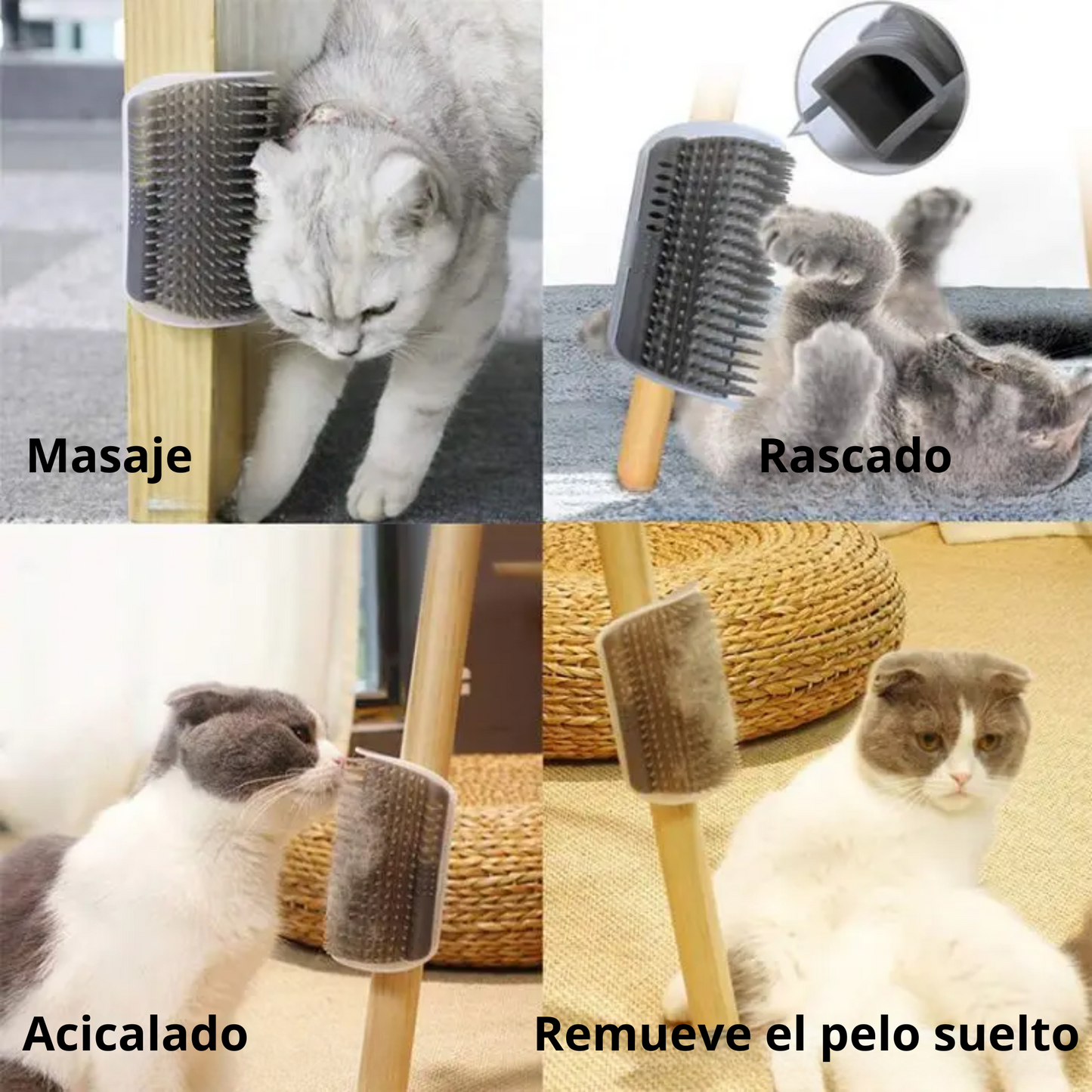 Cepillo desmontable y compacto removedor de pelo, masticable y masajeador de esquinas para gatos