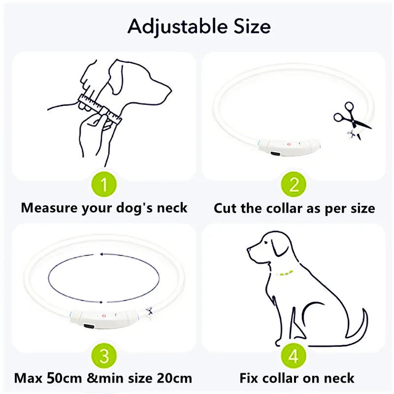 Collar LED para perros desmontable, luminoso y recargable
