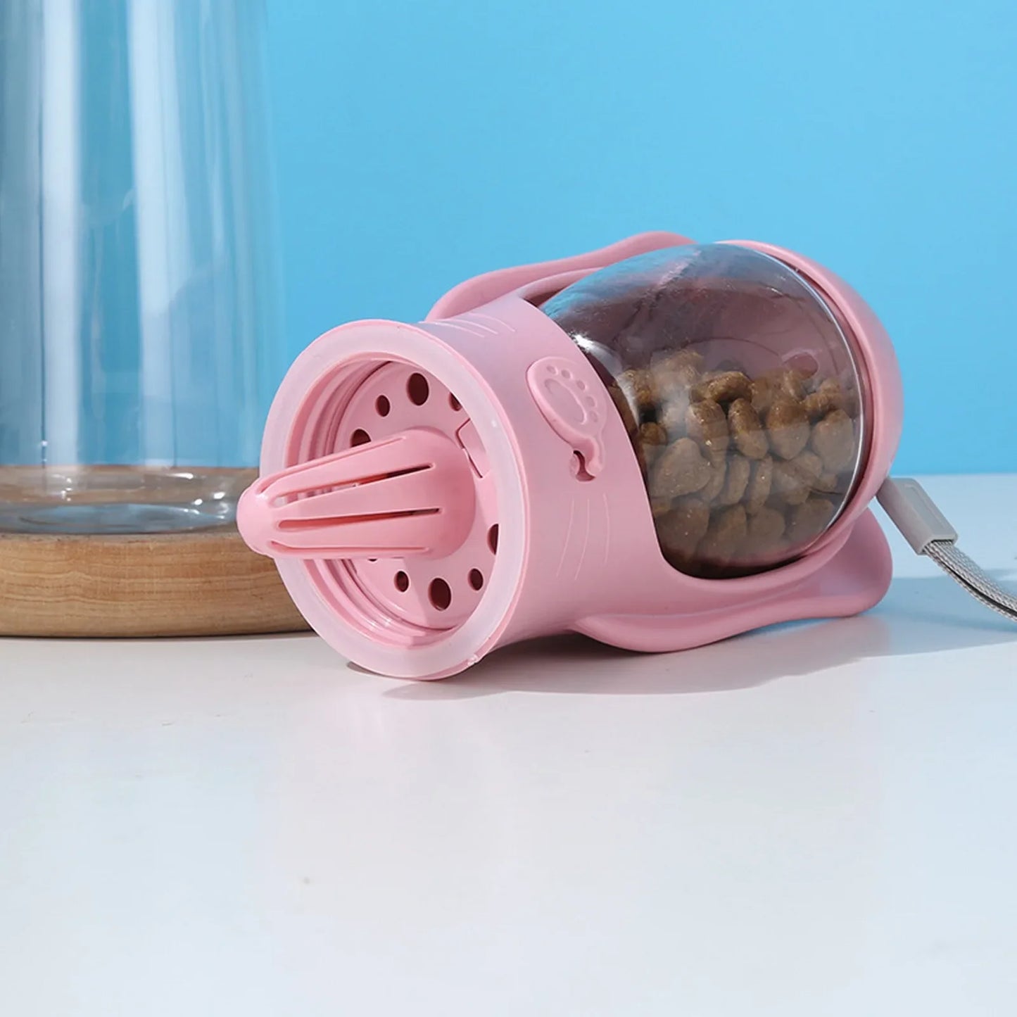 Botella de agua portátil para perros pequeños y gatos con depósito/tazón de alimento, ideal para viajes y actividades aire libre