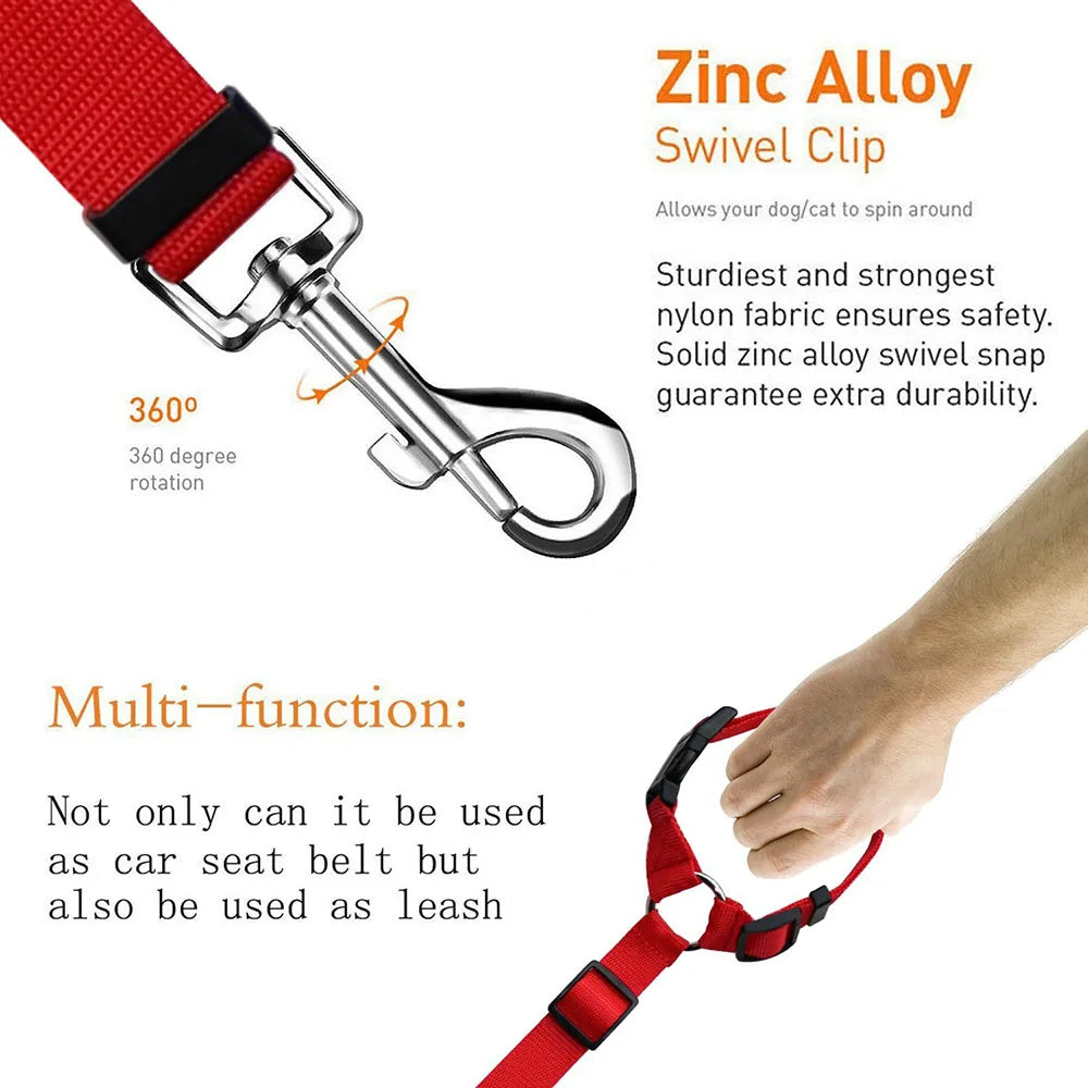 Cinturón de seguridad y arnés-collar con correa 2 en 1 para perros y gatos, ajustable al automóvil