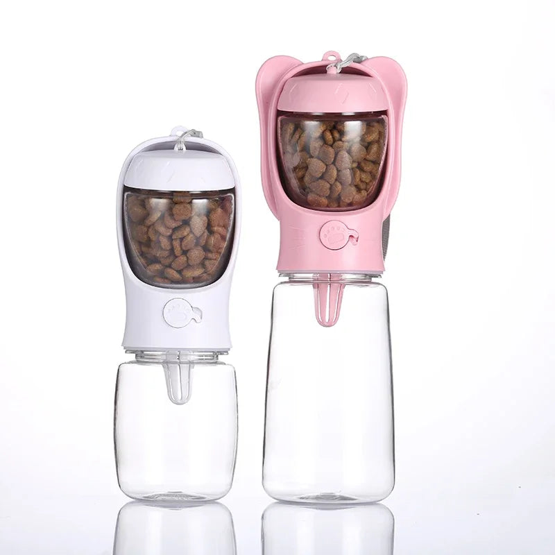 Botella de agua portátil para perros pequeños y gatos con depósito/tazón de alimento, ideal para viajes y actividades aire libre