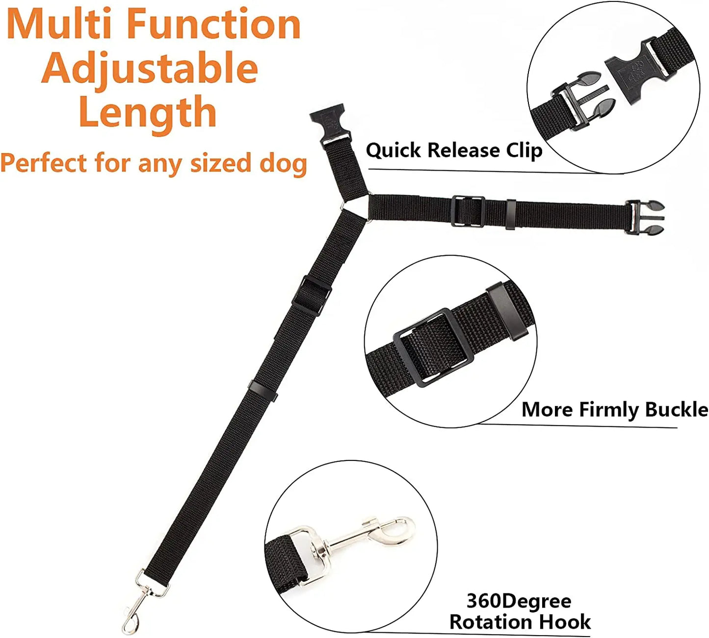 Cinturón de seguridad y arnés-collar con correa 2 en 1 para perros y gatos, ajustable al automóvil