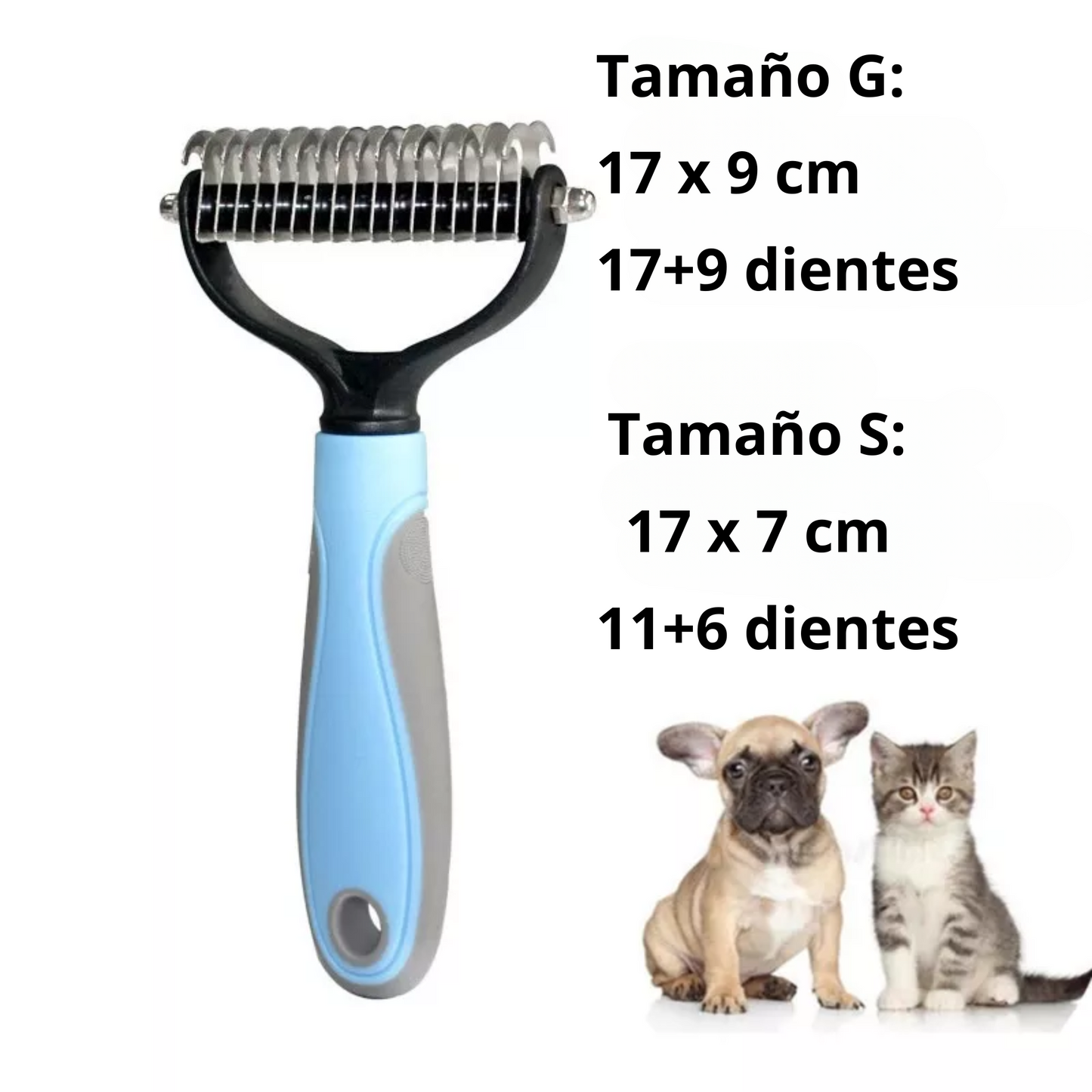 Cepillo-rastrillo de dos cabezas removedor de nudos, pelo enredado, enmarañado y suelto; para perros, gatos y conejos