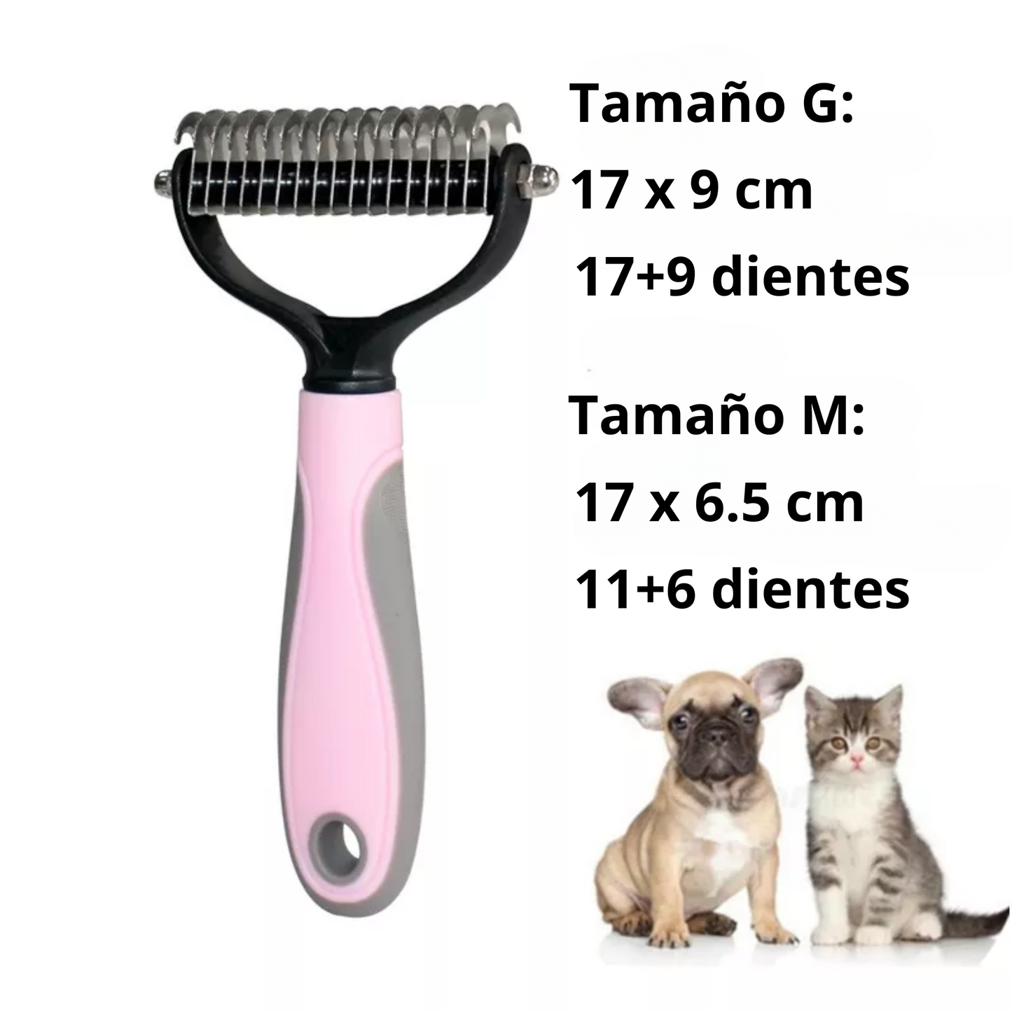 Cepillo-rastrillo de dos cabezas removedor de nudos, pelo enredado, enmarañado y suelto; para perros, gatos y conejos