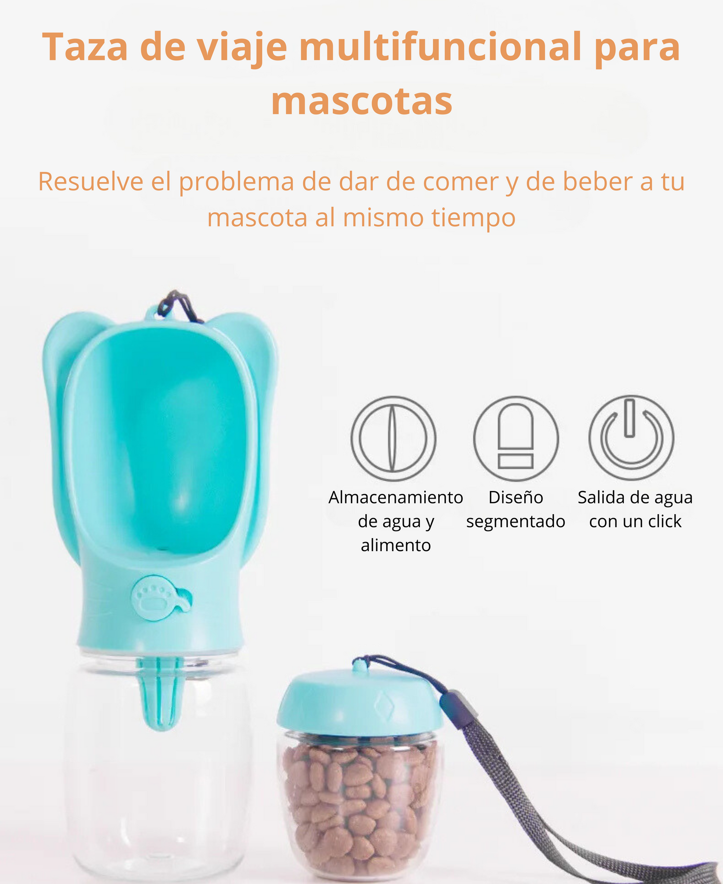 Botella de agua portátil para perros pequeños y gatos con depósito/tazón de alimento, ideal para viajes y actividades aire libre