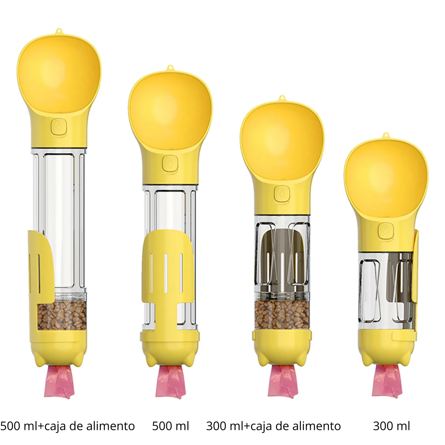 Botella portátil de agua y alimento para perros/gatos 4 en 1 multifuncional a prueba de fugas con bolsas para excremento y palilla