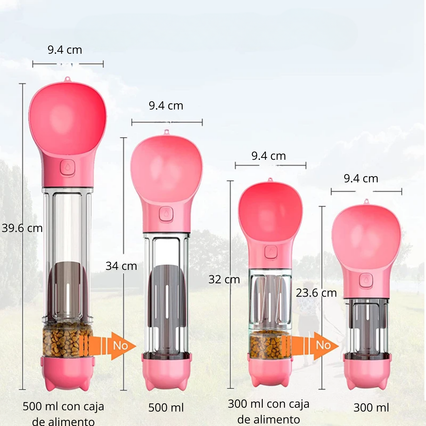 Botella portátil de agua y alimento para perros/gatos 4 en 1 multifuncional a prueba de fugas con bolsas para excremento y palilla