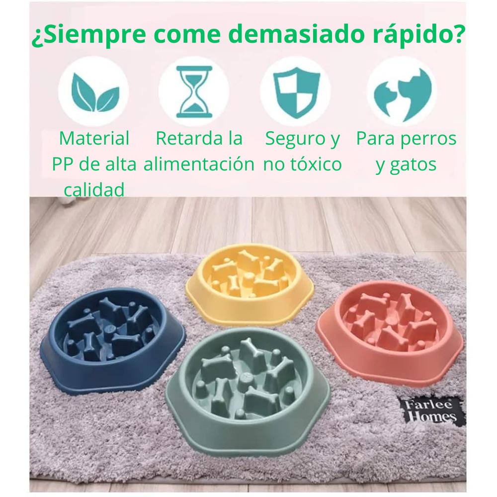 Plato Relentizador para Mascotas - Antiasfixia y Antivuelco de Gran Capacidad
