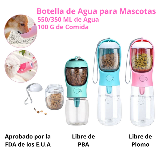 Botella de agua portátil para perros pequeños y gatos con depósito/tazón de alimento, ideal para viajes y actividades aire libre
