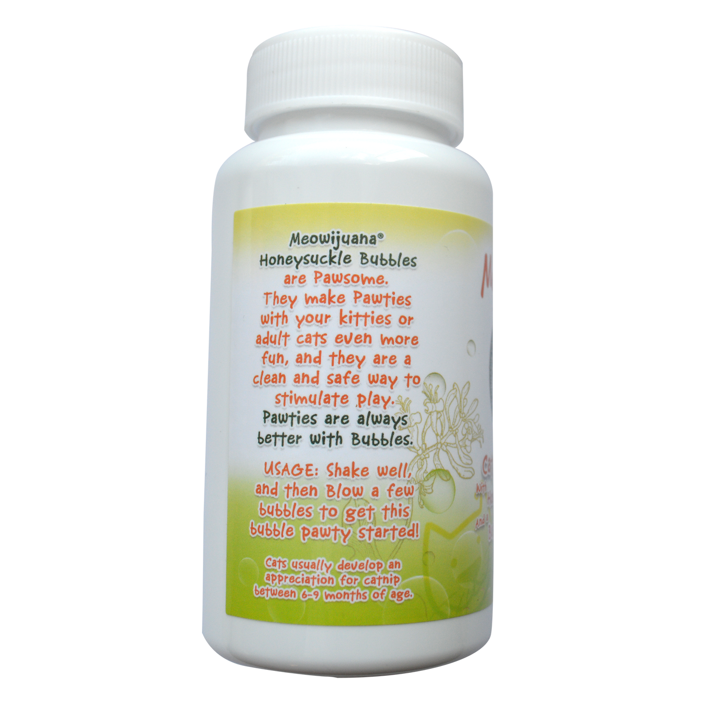 Meowijuana Burbujas de Hierba Gatera con Madreselva de 148 ml.