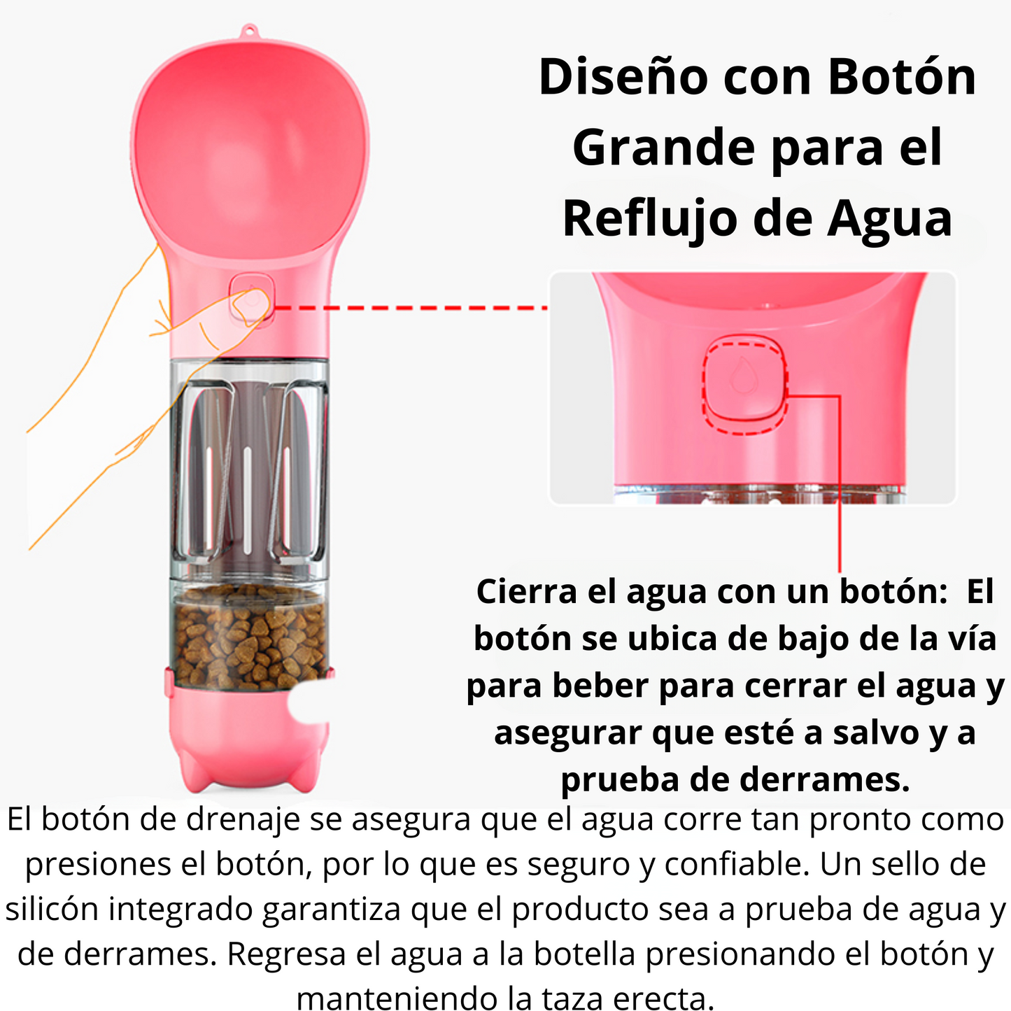 Botella portátil de agua y alimento para perros/gatos 4 en 1 multifuncional a prueba de fugas con bolsas para excremento y palilla