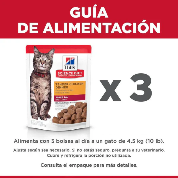 Hill's Science Diet Adult – Alimento Húmedo en Pouch para Gato Adulto (24 Sobres de 79 g, Platillo de Pollo)