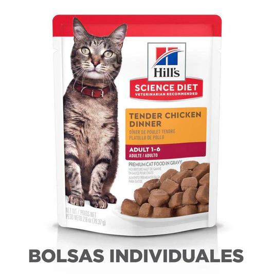 Hill's Science Diet Adult – Alimento Húmedo en Pouch para Gato Adulto (24 Sobres de 79 g, Platillo de Pollo)