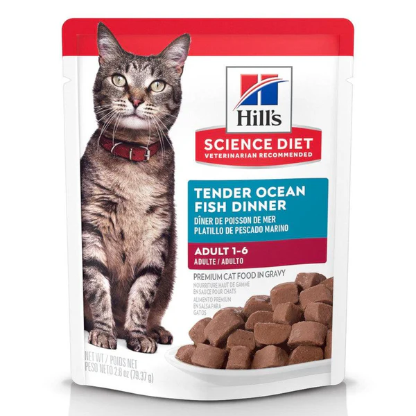 Hill’s Science Diet Adult – Alimento Húmedo en Pouch para Gato Adulto (24 Sobres de 79 g, Platillo de Pescado Marino)