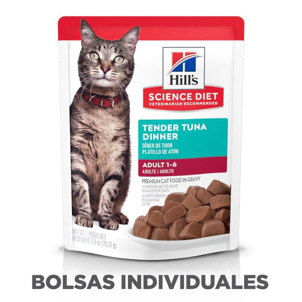 Hill’s Science Diet Adult – Alimento Húmedo en Pouch para Gato Adulto (24 Sobres de 79 g, Platillo de Atún)