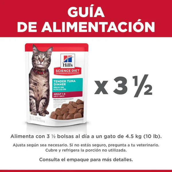 Hill’s Science Diet Adult – Alimento Húmedo en Pouch para Gato Adulto (24 Sobres de 79 g, Platillo de Atún)
