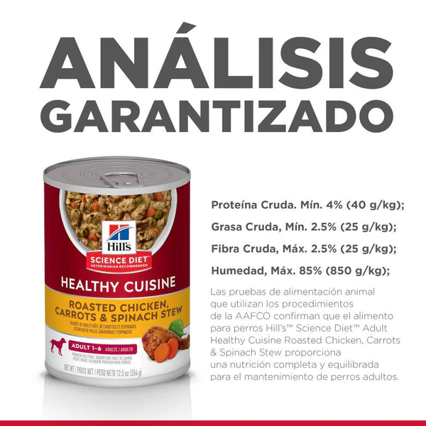 🍽️ Hill's Healthy Cuisine Estofado (Caja con 12 unidades) – Sabor casero con pollo, zanahorias y espinacas que tu perro amará 💚🐶