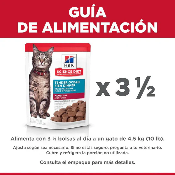 Hill’s Science Diet Adult – Alimento Húmedo en Pouch para Gato Adulto (24 Sobres de 79 g, Platillo de Pescado Marino)