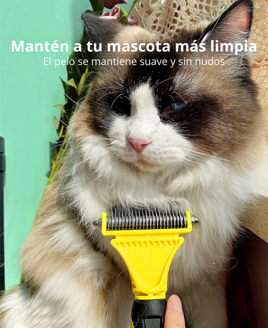 Cepillo-rastrillo de dos cabezas removedor de nudos, pelo enredado, enmarañado y suelto; para perros, gatos y conejos