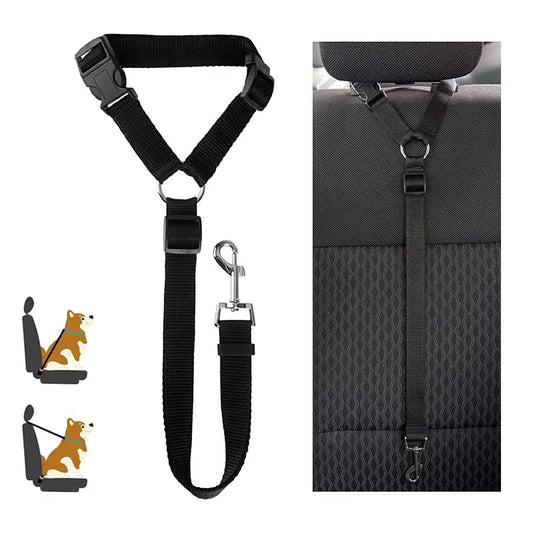 Cinturón de seguridad y arnés-collar con correa 2 en 1 para perros y gatos, ajustable al automóvil