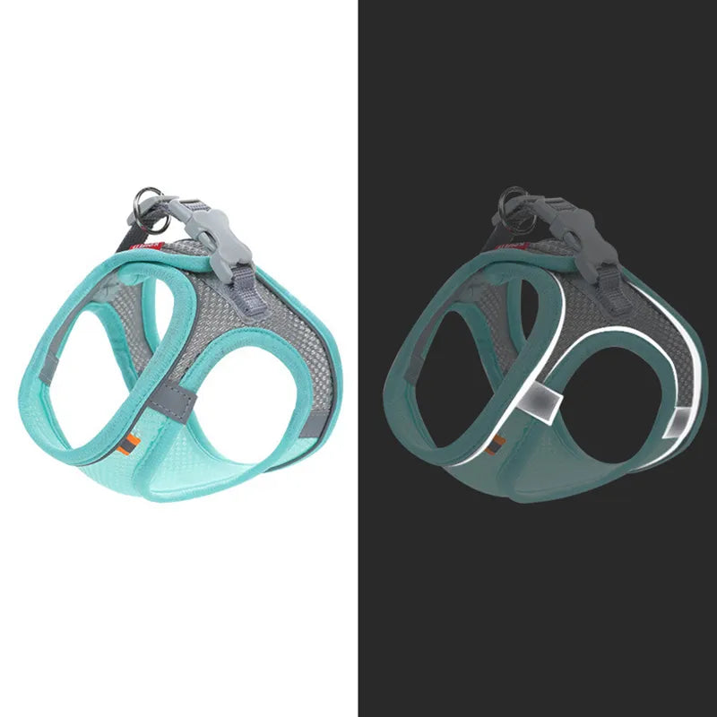 Arnés/chaleco tipo pechera para perros pequeños, gatos y conejos; ajustable, reflejante y transpirable. Ideal para paseos al aire libre